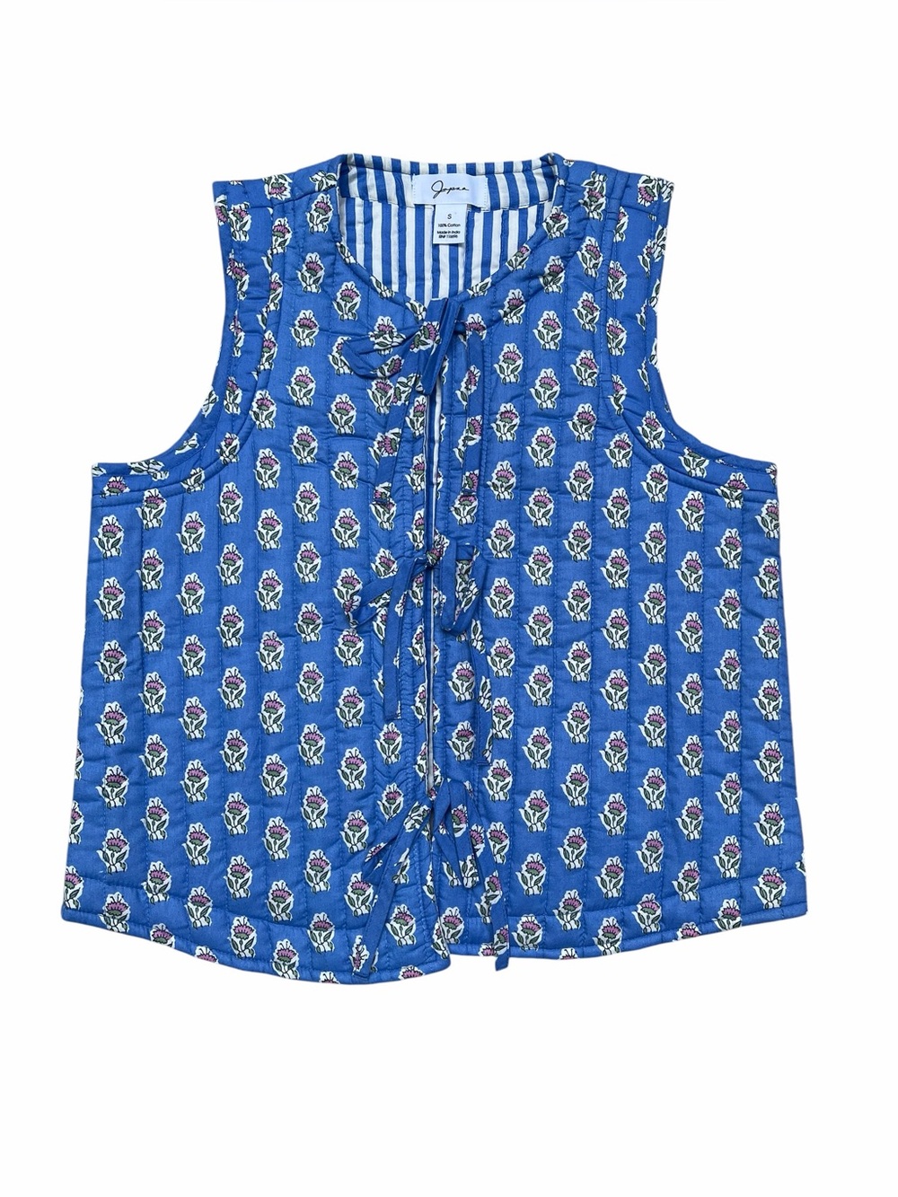 NWOT Japna Blue Floral Quilted Tie Front Vest Women’s Small Cottagecore